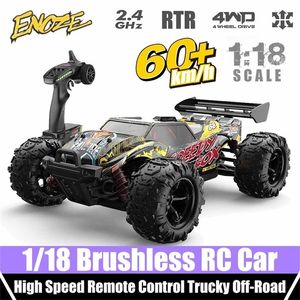 Enoze 1/18 RC CAR 60 km/h hög hastighet Remote Control 2.4G 2440 Brushless Motor Borsted 380 för 1:18 Trucky off-road RTR Racing 220218