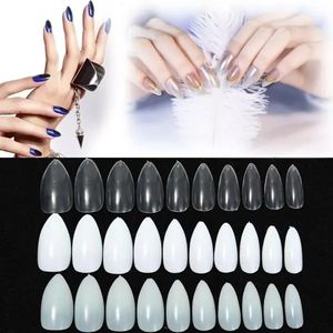 600 adet Badem Oval Şekli Stiletto Sivri Tam Yanlış Nail Art İpuçları Pençe Akrilik Jel Lehçe - Doğal