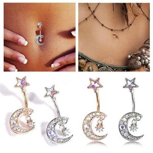 Luxus-Bauchnabel-Klingelknopf-Ringe, Zirkon-Nagel-Stern- und Mond-Ring-Piercing-Stick-Design, Körper-Piercing-Schmuck