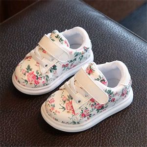 Autumn Kids Shoes para Meninas Couro Crianças Casuais Respirável Floral Fashion Criança Bebê 15-25 220115