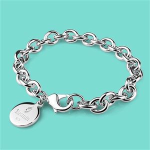 Wholesale silver rolo bracelet resale online - Classic Women s Sterling Bracelet Round Pendant Solid Silver Rolo Chain Minimalist Fashion Jewelry Gift Pulseira