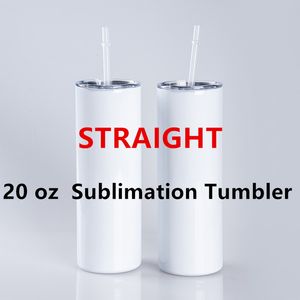 US Stock 20oz Sublimation Tumblers Straight Tapered blank white tumbler with lid straw 304 Stainless steel vacuum insulated sippy cups FY4677