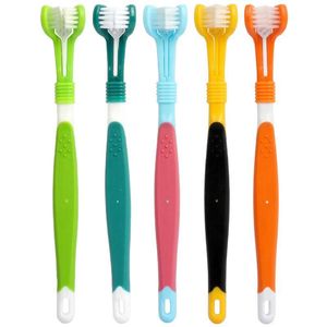 Five Colors Dog Grooming Three-sided Pet Toothbrush Tool To Remove Bad Breath Tartar Dental Care Dogs Cats Clean Mouth