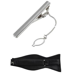 Bow Ties 1Pcs Men Necktie Tie Spring Loaded End Clip Clasp Bar Silver Color & Tuxedo Satin For - Black