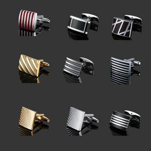 Stripes Men's Shirt Metal Brass Enamel Cufflinksカジュアルビジネススーツシャツのゴールドメッキカフリンク男性用ファッションジュエリーウィルとサンディ