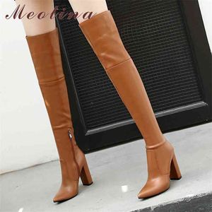 Over The Knee Boots Women Shoes Pointed Toe Thick Heels Long Zip Extreme High Heel Fashion Lady Winter 43 210517