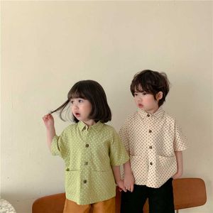 Summer boys and girls dot short sleeve shirts unisex children loose casual Tops 2-6Y 210615