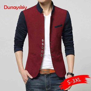 Plus Size Blazer Uomo Collare cinese Suit Mens Autunno Blazer Hommes Giacca casual Moda Patchwork Marchio di abbigliamento Veste Homme 211111