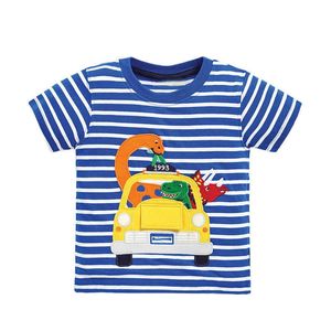 Jumping Meters Estate Ragazzi Ragazze Magliette Ricamo Baby Stripe Abbigliamento Manica corta Bambini T-shirt Abbigliamento casual 210529