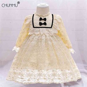 Infant Baby Girls Lace Embroidery 1st Birthday Dresses Christening Gowns Baptism Clothes Long Sleeve Princess 210508