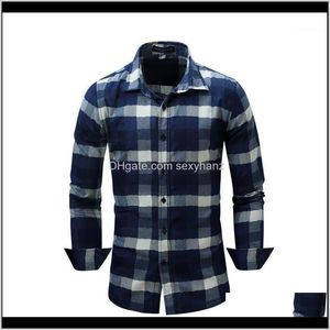 Herren Blau Plaid Langarmhemden Männer Frühling Kariertes Hemd Baumwolle Slim Fit Casual Style Buttondown Männliche Kleidung EU Größe1 Vxsme Upbgc