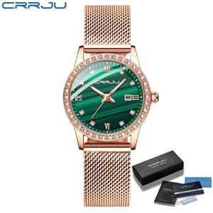 Donne CRRJU Fashion Luxury Diamond Orologi Ladies Dress Simple Mesh Bracciale Orologi al quarzo impermeabili Zegarek Damski 210517