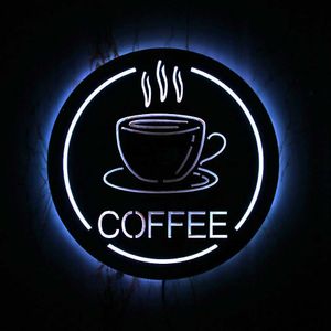 Caffettiera Shop Led Lighting Lighting Segno Specchio da parete Home Decor Cafe Casa Casa Novità Luci da parete Business Segno Aperto Regalo per Barista 210724