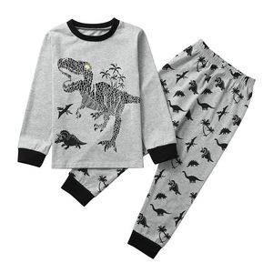 18m-6y höst våren toddler spädbarn pojkar pyjamas sätta barn barn tecknad dinosaur långärmad topp byxor sovkläder 210515