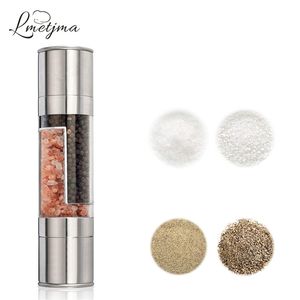 LMETJMA 2 in 1 Salt and Pepper Grinder Set Adjustable Ceramic Mill Shakers Spice Seasoning Grinding Mechanism KC0233 210611