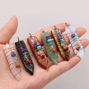 Kamień Naturalny 7 Chakras Wire Wrap Charms Arrowhead kształt wahadło Wisiorek Rose Kwarcowy Uzdrowienie Reiki Kryształowe Znalezienie DIY Naszyjniki Kobiety Moda Biżuteria 14x60mm