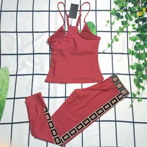 Women Swim wear Tracksuits Sportswears Yoga Red Vest Fitness Suit Letter Print Workout Clothes Gym Set Wear Sports Outfit