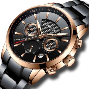 Mens Watches CRRJU Top Brand Luxury Black Stainless Steel Watches sport wrist watch Waterproof Quartz watch relogio Masculino 210517
