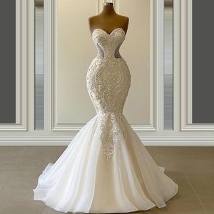 Vestido de Novia Wdzięku Syrenka Suknie Ślubne Sweetheart Neck Luksusowe Zroszony Suknie Ślubne Custom Made 2021