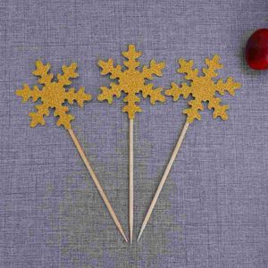 Outros suprimentos festivos de festas 20 pcs Natal floco de neve forma coberturas de bolo brilhando picks decoração de cupcake (dourado)