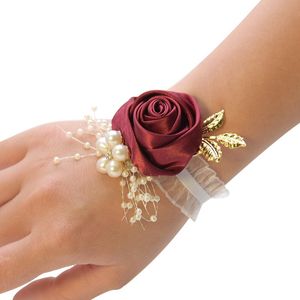 Matrimonio polso fiore rosa nastro di seta sposa corpetto spilla spilla braccialetto decorativo braccialetto damigella d'onore clip bouquet