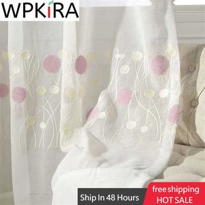 Cartoon Różowy Bańka Bańka Haftowana Zasłona Dla Kid Dziewczyny Sypialnia Miękki Tkanina Biały Sheer Voile Curtain Salon Salon Tulle X-ZH475 210712