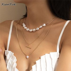 Collane con ciondolo Strisce multistrato Love Collana di perle d'imitazione Catena di perle creativa per regalo di gioielli di moda da donna