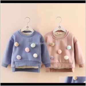 Roupa de bebê bebê crianças maternidade entrega entrega 2021 inverno quente bolas coloridas decoração de manga comprida mais vevelt criança meninas hoodies e