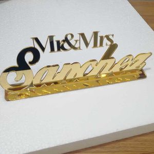 Decorazione per feste, cartello per tavolo da matrimonio personalizzato, specchio personalizzato in oro con decorazioni per cognome, forniture per Mr e Mrs