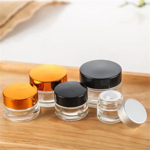 Frasco de vidro cosmético para creme facial 5g 10g pote fosco transparente âmbar marrom com tampa preta prateada dourada