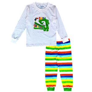 Meninos de crocodilo pijamas terno manga longa 100% algodão listra crianças pijamas crianças roupas conjunto de nightclothes bebê t-shirt calça 210413