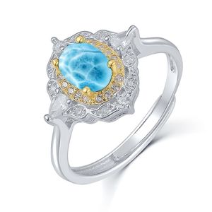 Biżuteria Moda 0.50CT Naturalne Vintage Niebieski Larimar Gemstones 925 Sterling Silver Jewelry Wedding Obrączka 210524