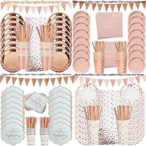 Birthday Decorations Disposable Tableware Set Paper Straws Cups Plates Banner Napkins Boy Girl Kids Adult Party Decor 210925