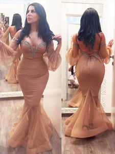 2021 Arabski Aso Ebi Ebi Ebi Ebi -Mermaid Sexy Sukienki balowe bez pleców długie rękawy