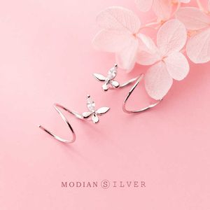Sevimli Küçük Kelebek Spiral Saplama Küpe Kadınlar Için Gerçek 925 Ayar Gümüş Böcek Kulak Pin Moda Takı 210707
