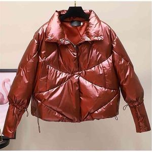 Winte jacket women Thick Parkas Casual Loose Down Cotton Jacket Warm Cotton Padded parka Women Fashion Glossy Plus size OverCoat 210819