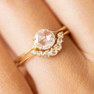 Vigselringar Dagliga Midi för Kvinnor Mode Vit Kristall Böjd Guldfärg Ring Set Classic Engagement Anniversary Gifts Smycken