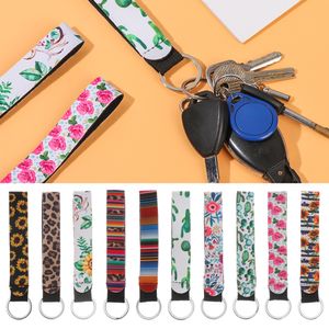 Trendy Keychain Sunflower Leopardo Impresso Bolleta Longo Suspensão Chave Titular Chave Titular Lanyard Anéis Encantos Pingente DIY Acessório