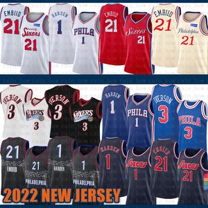 2022 New Philadelphias 76er James 1 Harden Basketball Jersey Joel 21 Embiid Allen 3 Iverson Julius 6 Erving S-XXL Purple