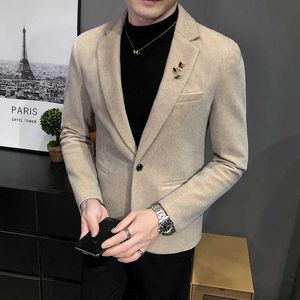 Зимний из искусственного меха Blazer мужчины мода повседневный костюм куртка бизнес социальное платье пальто сплошные цвета свадебная одежда Blazer Masculino 210527