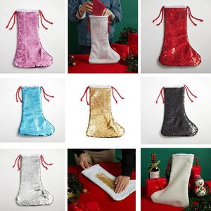 Sublimation Blank Sequin Christmas Stockings Personalized Xmas Stocking Holders Gold Flip Up Custom Kids Glittery Socks Decorations Home Dec