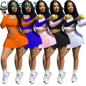 Womens Tracksuits Two Peices Set Designer Tennis Slim Sexy Spring Fall Yoga Sports Long Sleeve Crop Top Shorts Skirt Jogging Suit