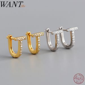 WANTME Real 925 Sterling Silver Geometric Minimalist U-shaped Letter T Small Stud Earrings for Women Birthday Party Jewelry Gift 210507