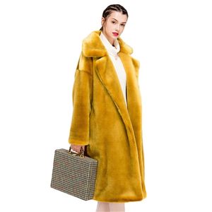 Faux rex rabbit fur coat women autumn winter korean fashion yellow black pink plus size long sleeve thick warmth coats LR746 210531