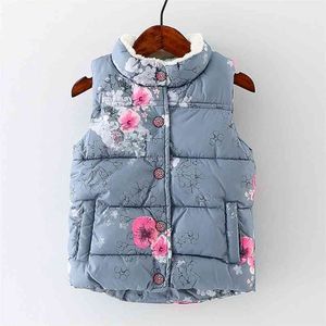 winter Kids Vest for girls plum flower Sleeveless Jacket girl fur down vest baby clothes Thick Outerwear Cotton Floral Waistcoat 210818