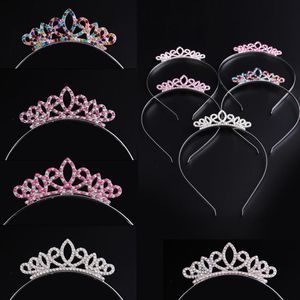 Flickor Princess Rhinestone Crown Hair Sticks Kids Färgglada Crystal Tiara Headband Födelsedagsfest Prom Decoration Supplies