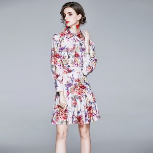Gelmesi Sonbahar Baskı Iki Parçalı Setleri Kadın Yaka Yaka Gömlek Bluz + Yüksek Bel Fırfır Pileli Etek Kadın Kıyafetleri Takım Elbise 210514