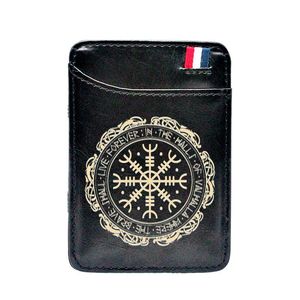 Card Holders Classic Fashion Viking Symbol Pu Leather Printing Holder Wallet Men Women Thin Purse