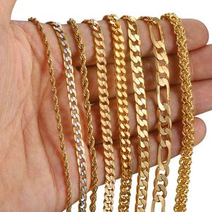Halat Bağlantı Zinciri toptan satış-Erkekler için altın zincir kadın buğday figaro ip Küba bağlantı zinciri altın dolu paslanmaz çelik kolyeler erkek mücevher hediyesi tüm3115636