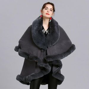 Halsdukar Imitation Cashmere Mode Dam Pälskrage Vinter Varm Stickad Elegant Party Oversized Poncho Sjal för kvinnor